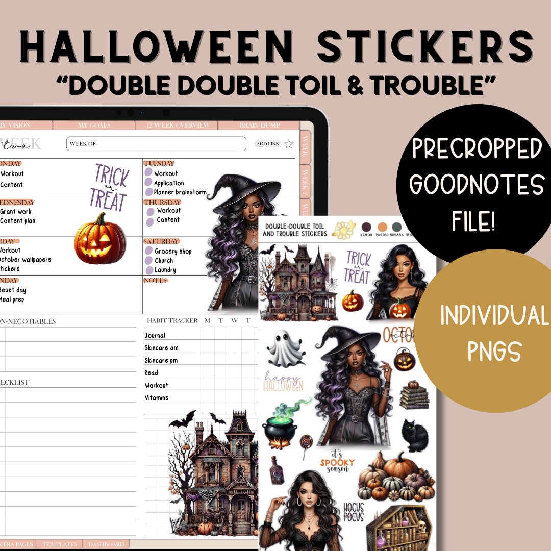 Double Double Toil & Trouble Halloween Digital Stickers