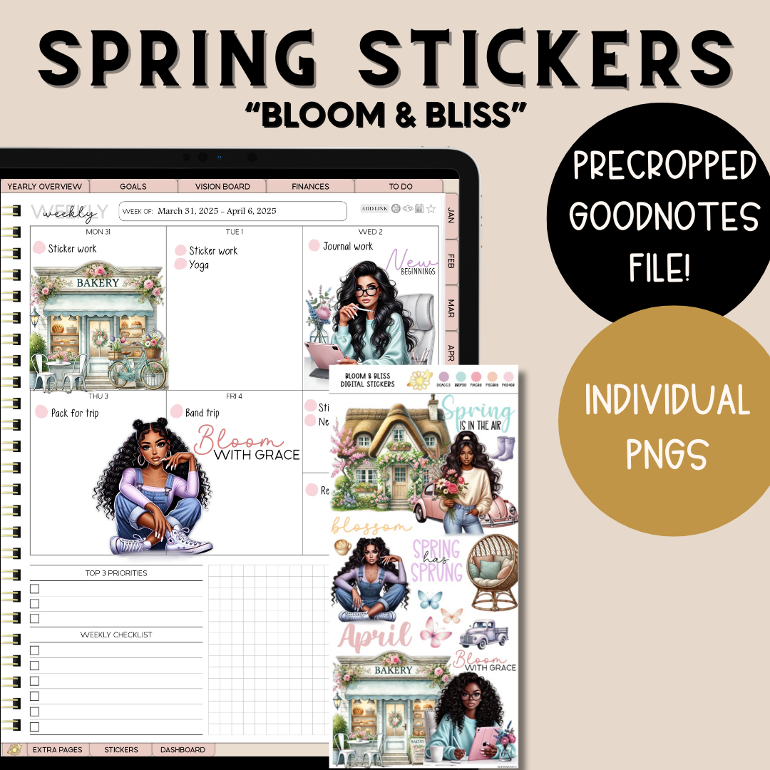 digital stickers, iPad stickers, April stickers, stickers for spring