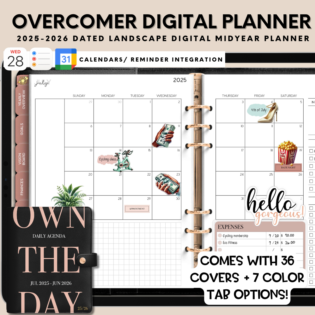 2025-2026 Midyear Overcomer Landscape Digital Planner - Box & Classic Layout Included