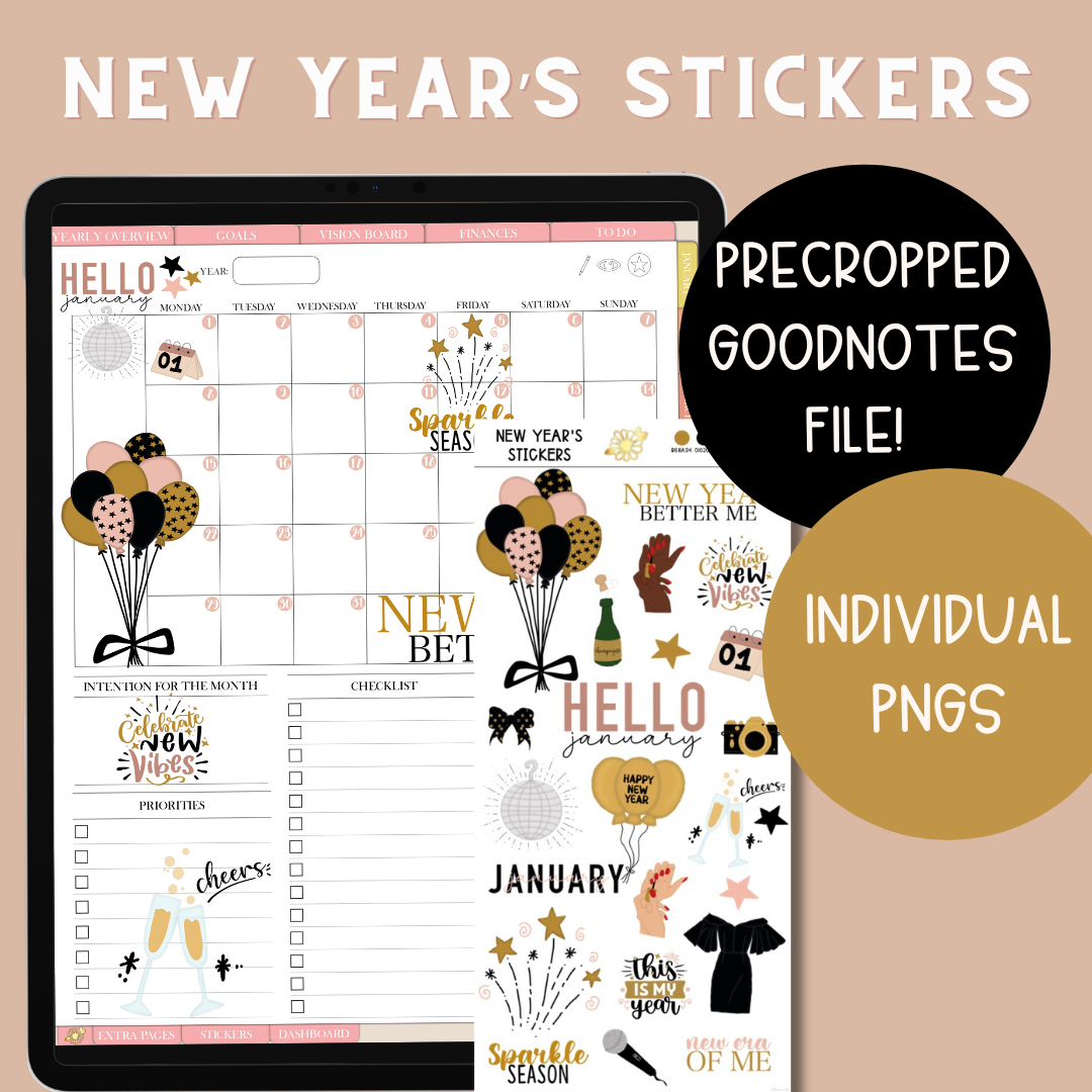 digital stickers, goodnotes stickers, ipad stickers, digital planning stickers, stickers digital, new year stickers