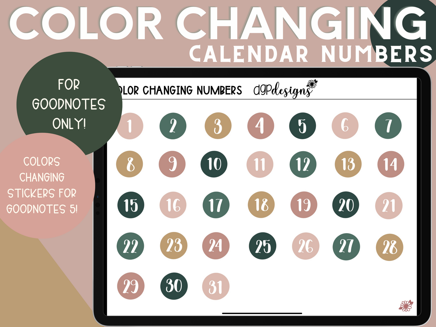 COLOR CHANGING CALENDAR NUMBER STICKERS *GOODNOTES ONLY*