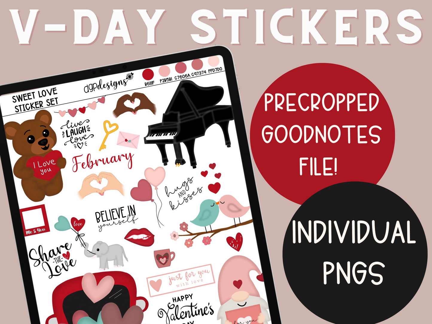 valentine's digital stickers, february stickers, love stickers, romantic stickers
