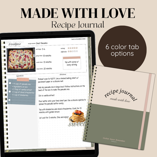recipe journal, digital journal, digital recipe journal, recipe organizer