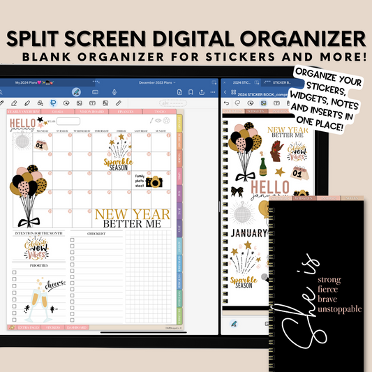 split screen sticker book, sticker organizer, ipad stickers, ipad split screen feature, digital sticker book