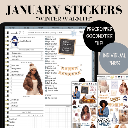 January stickers, Goodnotes stickers, winter stickers, new year stickers