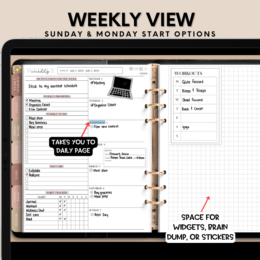 2024-2025 Midyear "The Overcomer" Landscape Digital Planner - She is Strong, Fierce, Brave, Unstoppable