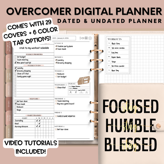 2024 "The Overcomer" Digital Planner - Stay Focused Stay Humble Stay Blessed