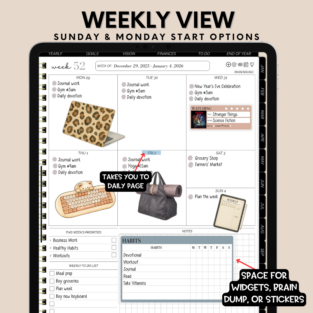 2026 Overcomer Portrait Digital Planner - Box and Classic Layout Included