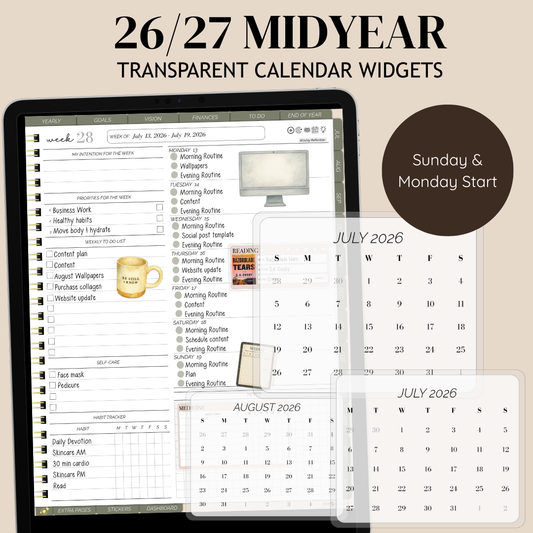 Midyear 26/27 Transparent Dated Calendar Widgets July 2026 - June 2027