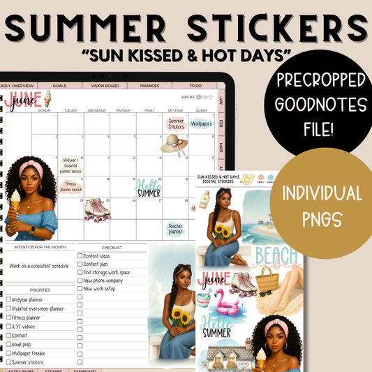 summer digital stickers, june stickers, july stickers, beach stickers, png stickers