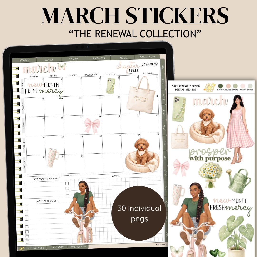 March digital stickers, GoodNotes stickers, spring digital planner stickers, iPad planner stickers, coquette digital stickers, aesthetic digital stickers, faith planner stickers, neutral spring stickers, luxury planner stickers, digital planning accessories.
