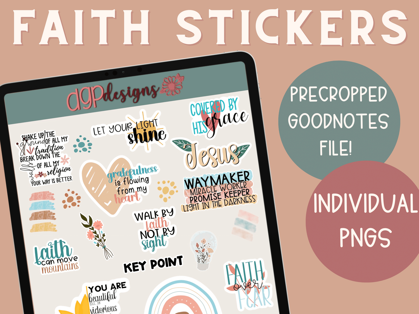 Faith Digital Stickers, Pre Cropped PNG for GoodNotes