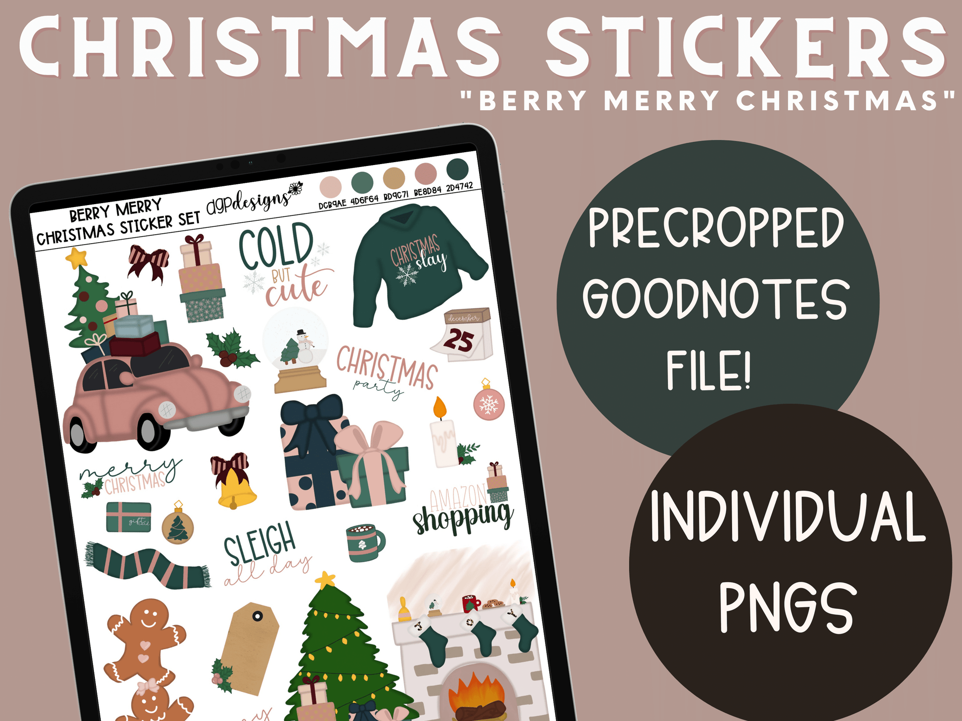 holiday stickers, christmas stickers, holiday digital stickers, christmas tree digital stickers, merry christmas stickers